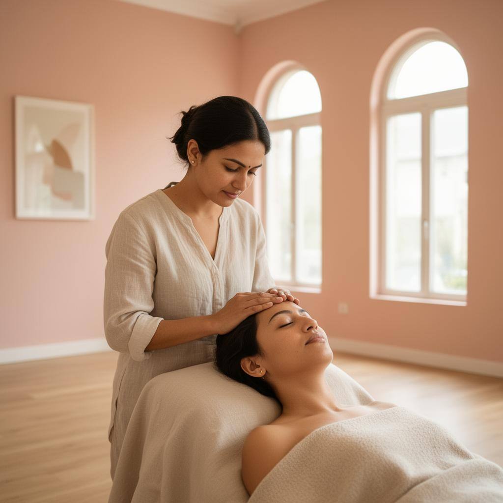 Calm studio setting for Indian Head Massage